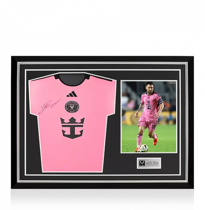 Lionel Messi Official Front Signed Inter Miami CF 2024-25 Home Shirt In Hero Frame: Option 1