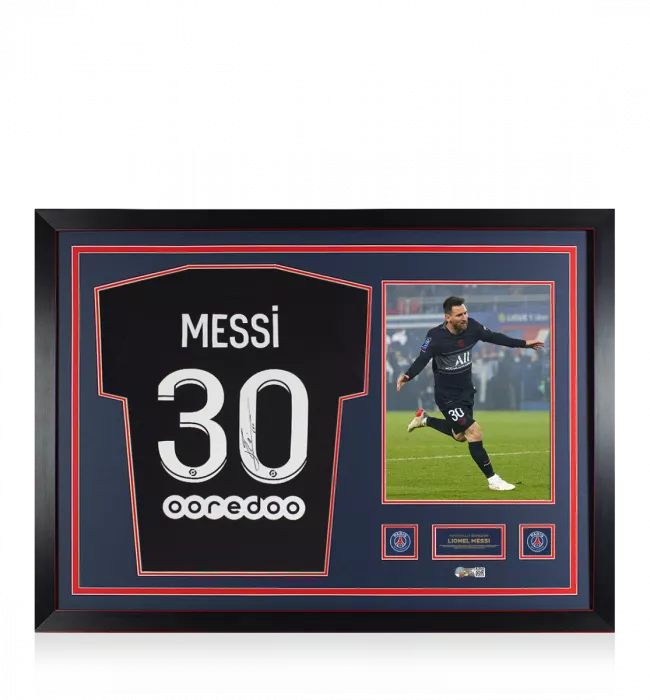 Lionel Messi Official Paris Saint-Germain Back Signed and Framed 2021-22 Third Shirt