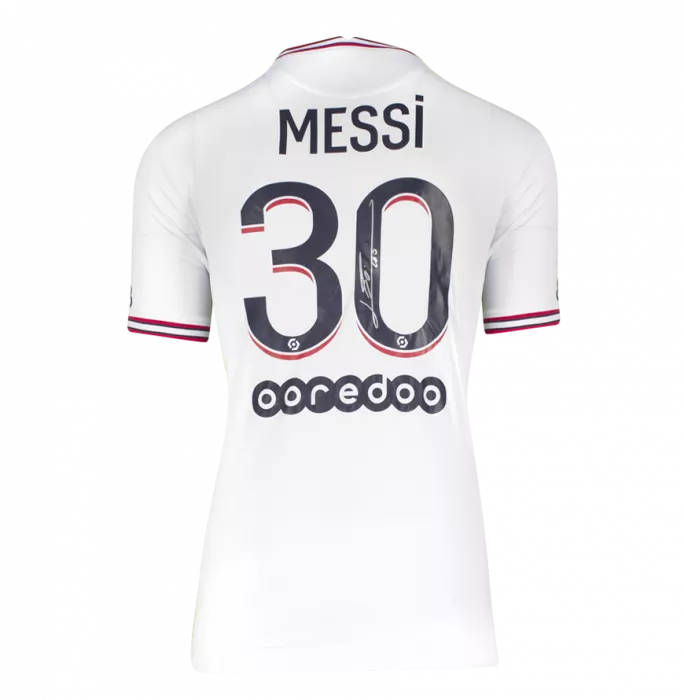 Lionel Messi Official Paris Saint-Germain Back Signed And Framed 2021-22 Fourth Shirt
