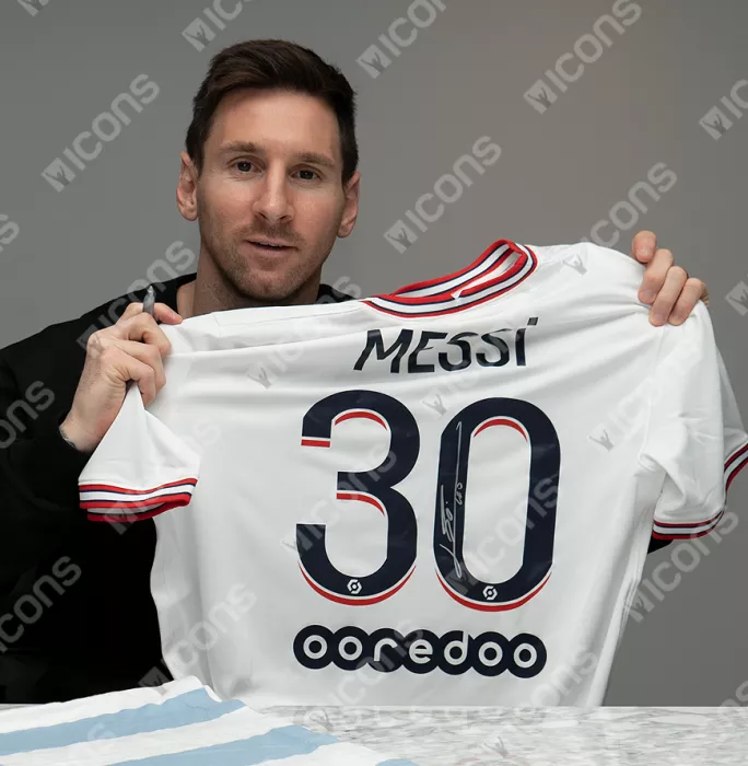 Lionel Messi Official Paris Saint-Germain Back Signed And Framed 2021-22 Fourth Shirt