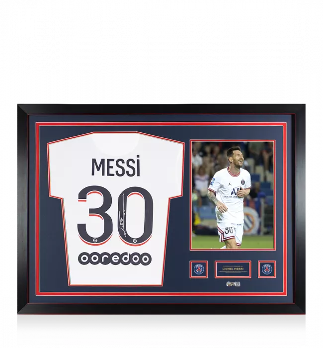 Lionel Messi Official Paris Saint-Germain Back Signed and Framed 2021-22 Fourth Shirt