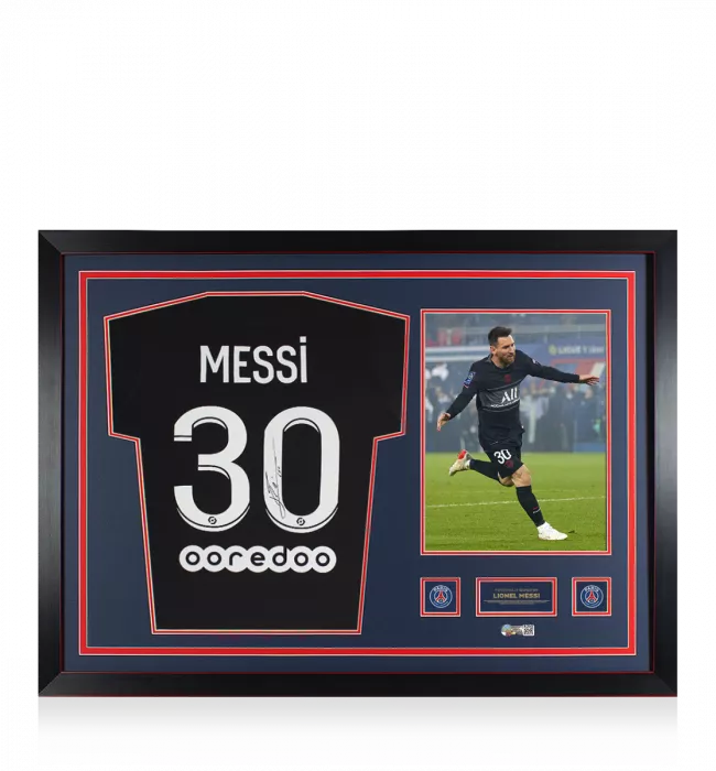 Lionel Messi Official Paris Saint-Germain Back Signed and Framed 2021-22 Third Shirt