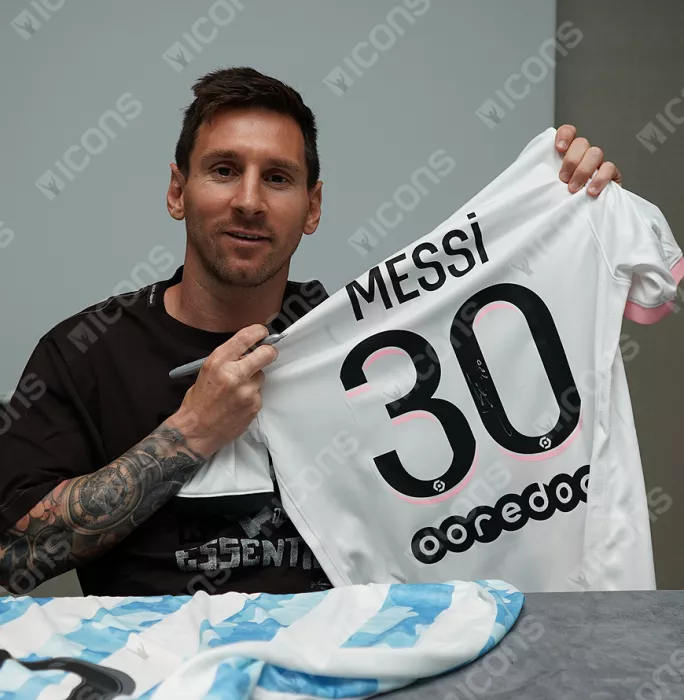 Lionel Messi Official Paris Saint-Germain Back Signed And Framed 2021-22 Away Shirt