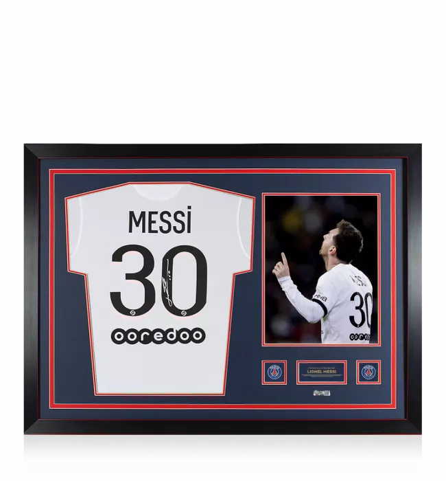 Lionel Messi Official Paris Saint-Germain Back Signed and Framed 2021-22 Away Shirt