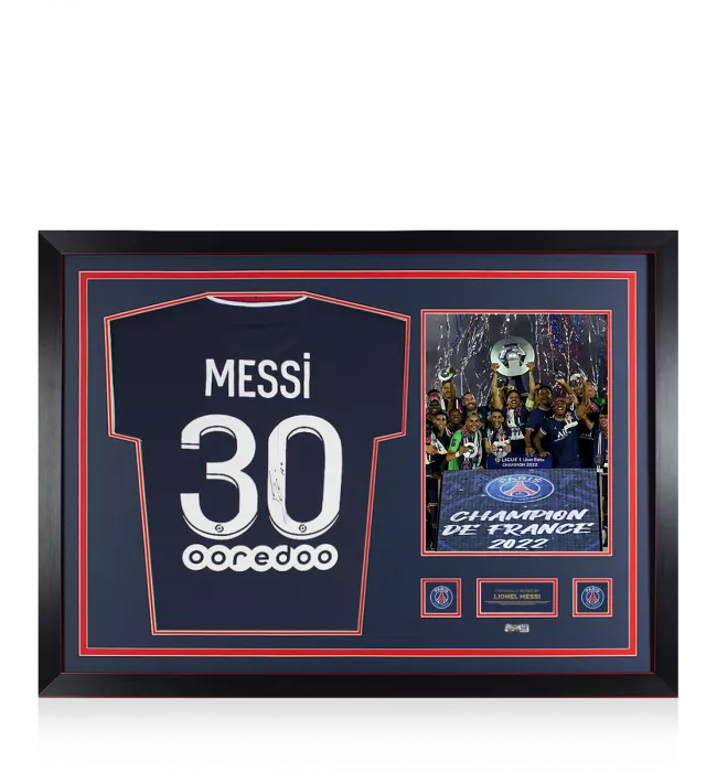 Lionel Messi Official Paris Saint-Germain Back Signed and Framed 2021-22 Home Shirt: Champions Edition