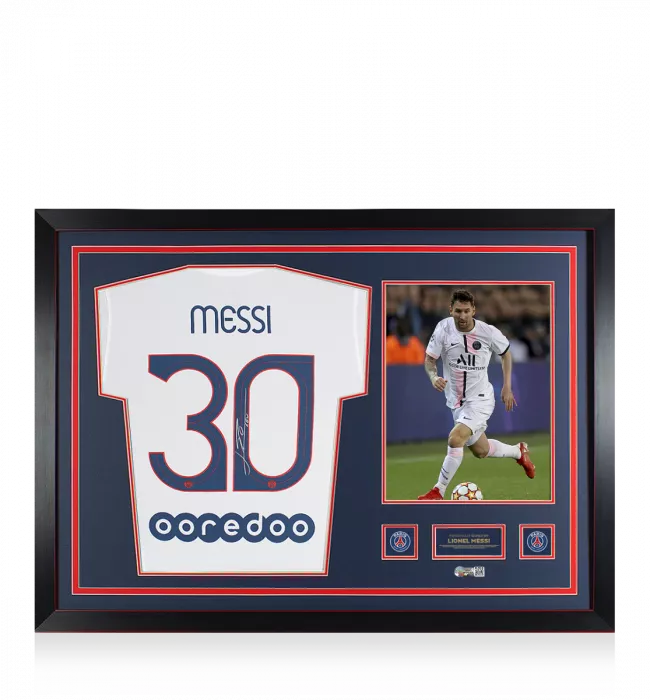 Lionel Messi Official Paris Saint-Germain Back Signed and Framed White Fan Shirt