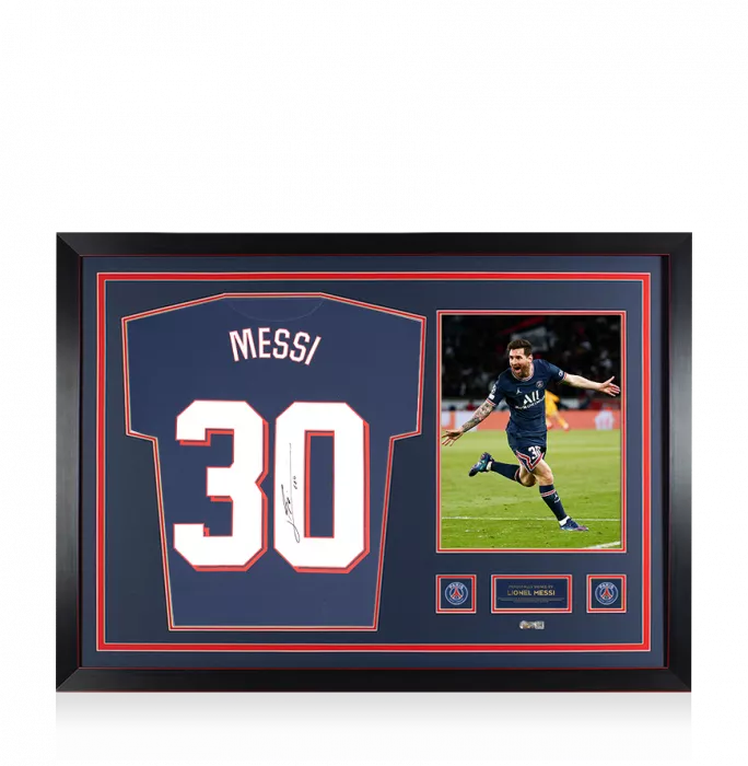 Lionel Messi Official Paris Saint-Germain Back Signed and Framed 2021-22 Home Shirt with Fan Style Numbers