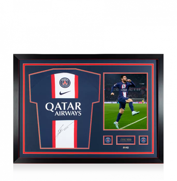 Lionel Messi Official Paris Saint-Germain Front Signed and Framed 2022-23 Home Shirt