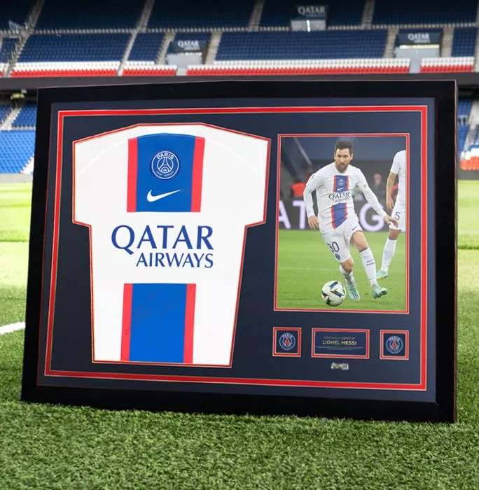 Lionel Messi Official Paris Saint-Germain Front Signed And Framed 2022-23 Third Shirt