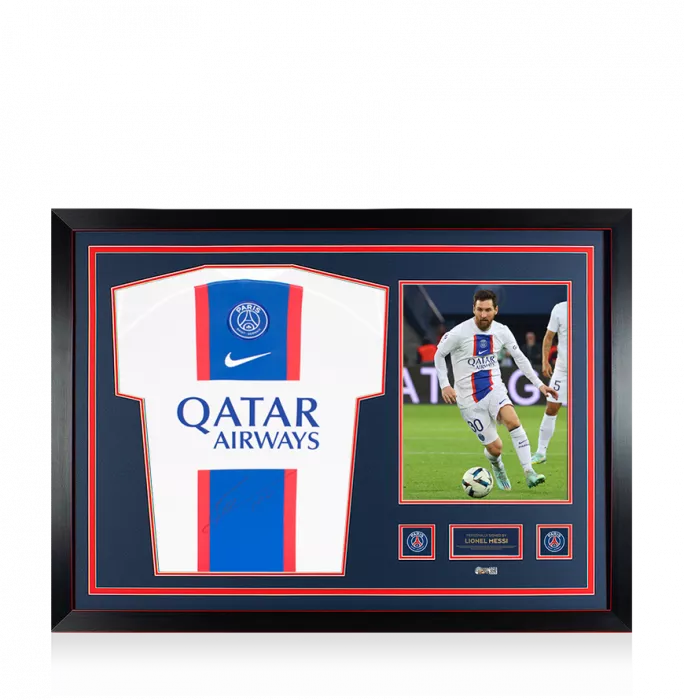 Lionel Messi Official Paris Saint-Germain Front Signed and Framed 2022-23 Third Shirt