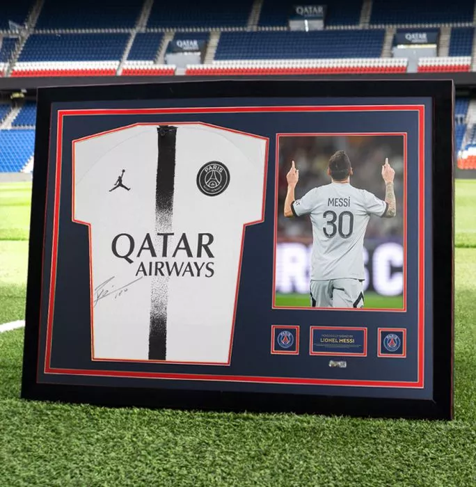 Lionel Messi Official Paris Saint-Germain Front Signed And Framed 2022-23 Away Shirt