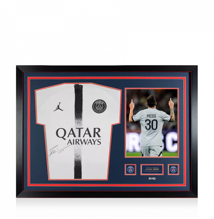 Lionel Messi Official Paris Saint-Germain Front Signed and Framed 2022-23 Away Shirt