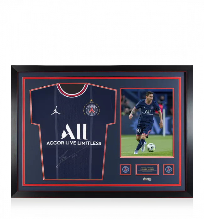 Lionel Messi Official Paris Saint-Germain Front Signed and Framed 2021-22 Home Shirt: Ligue 1 Champions Edition
