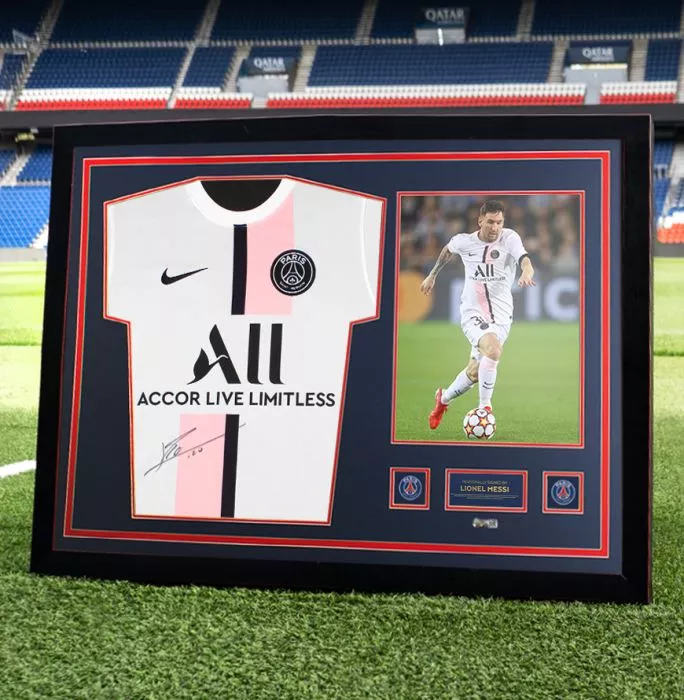 Lionel Messi Official Paris Saint-Germain Front Signed And Framed 2021-22 Away Shirt