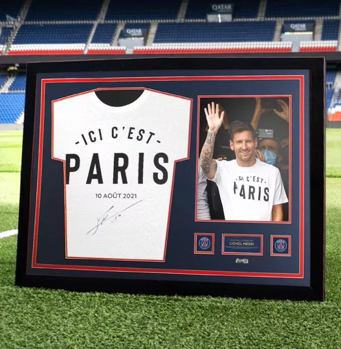 Lionel Messi Official Paris Saint-Germain Front Signed And Framed White "Ici C’est Paris" T-Shirt
