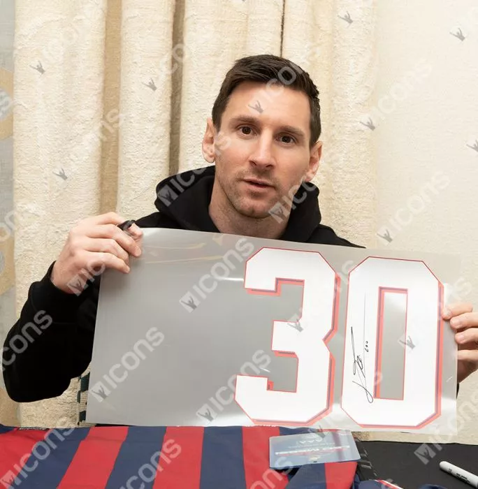 Lionel Messi Official Paris Saint-Germain Signed And Framed 2021-22 Home Shirt With Fan Style Numbers: UCL Edition