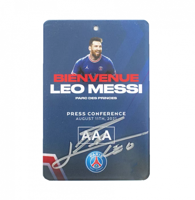 Lionel Messi Official Paris Saint-Germain Signed And Framed Press Conference Lanyard