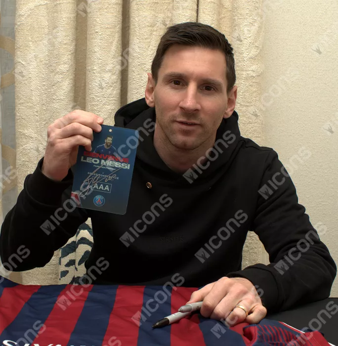 Lionel Messi Official Paris Saint-Germain Signed And Framed Press Conference Lanyard