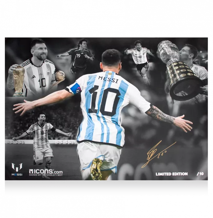 Lionel Messi Official Signed Argentina Montage Print