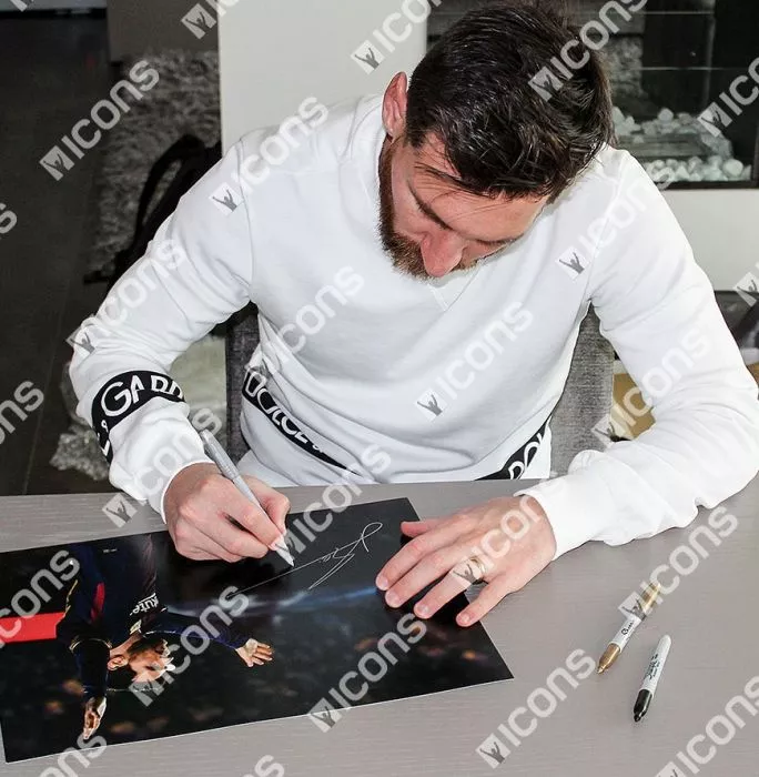 Lionel Messi Official Signed FC Barcelona Photo In Black Wooden Frame: 100th UEFA Champions League Goal