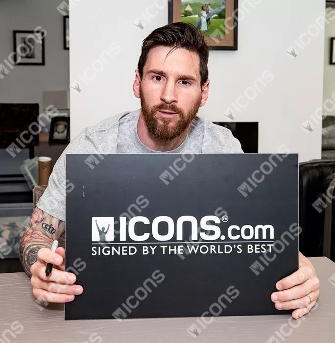 Lionel Messi Official Signed FC Barcelona Photo In Black Wooden Frame: 100th UEFA Champions League Goal