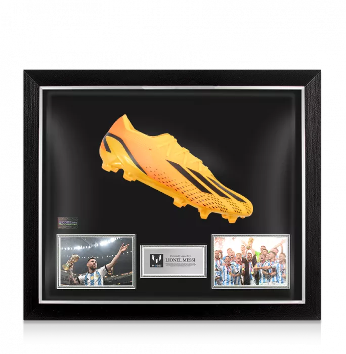 Lionel Messi Official Signed Orange adidas X Speedportal.1 Boot In Bubble Frame: Option 1