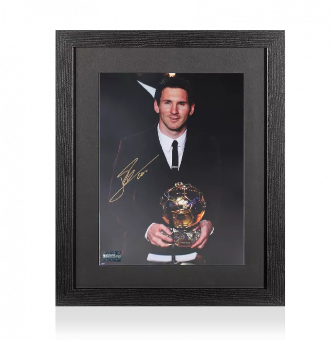 Lionel Messi Official Signed Photo In Black Wooden Frame: 2011 Ballon D'Or Winner
