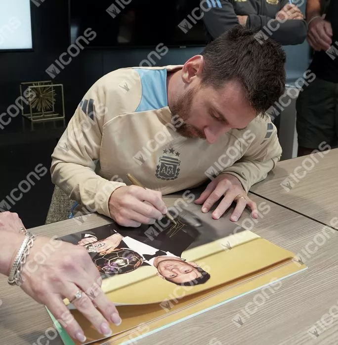 Lionel Messi Official Signed Photo In Black Wooden Frame: 2015 Ballon D'Or Winner