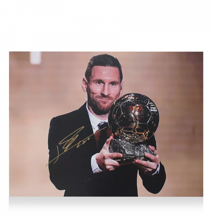 Lionel Messi Official Signed Photo In Black Wooden Frame: 2019 Ballon D'Or Winner