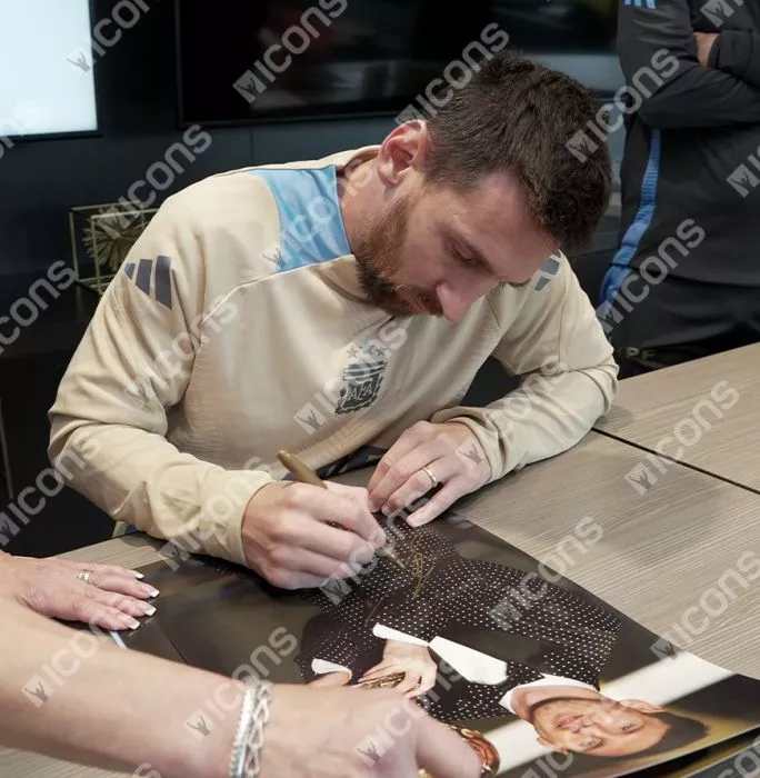 Lionel Messi Official Signed Photo In Black Wooden Frame: 2012 Ballon D'Or Winner