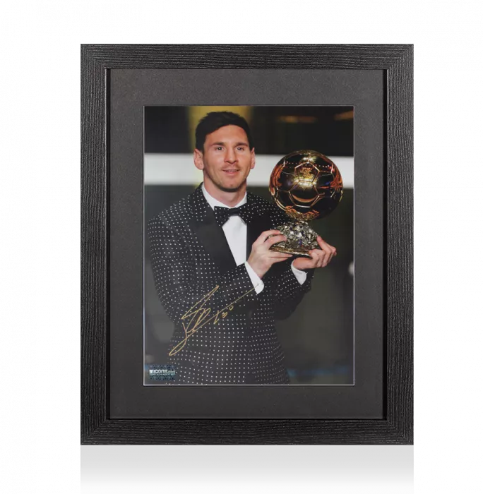Lionel Messi Official Signed Photo In Black Wooden Frame: 2012 Ballon d'Or Winner