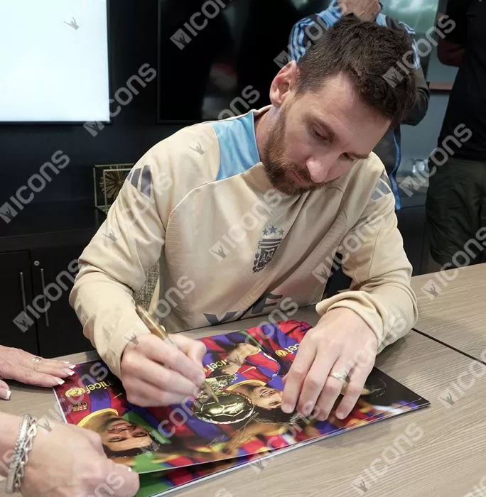 Lionel Messi Official Signed Photo In Black Wooden Frame: 2009 Ballon D'Or Winner