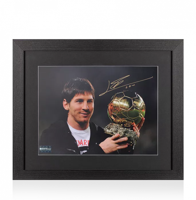 Lionel Messi Official Signed Photo In Black Wooden Frame: 2010 Ballon d'Or Winner