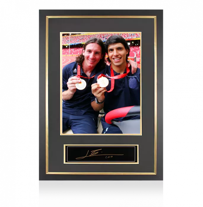 Lionel Messi Official Signed Plaque and Photo Frame: Beijing 2008 Men's Football Gold