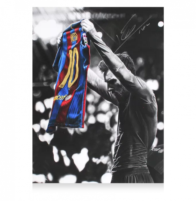 Lionel Messi Official Signed Tribute Artwork In Black Wooden Frame: FC Barcelona Legend