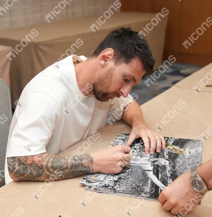 Lionel Messi Official Signed Tribute Artwork In Black Wooden Frame: 2022 FIFA World Cup Winner