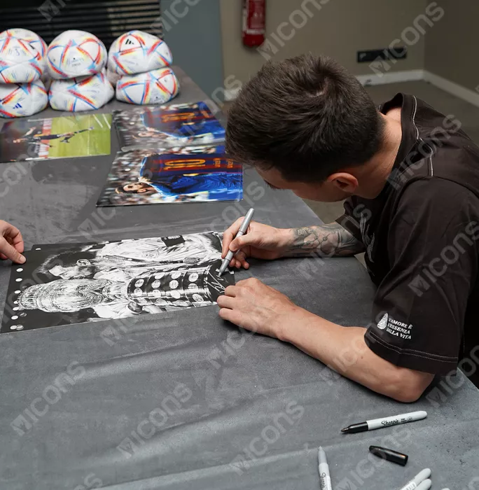 Lionel Messi Official Signed Tribute Artwork In Black Wooden Frame: 2021 Copa America Winner