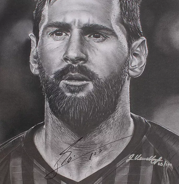 Lionel Messi Official Signed Tribute Artwork In Black Wooden Frame: Barca Legend