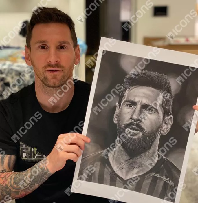 Lionel Messi Official Signed Tribute Artwork In Black Wooden Frame: Barca Legend
