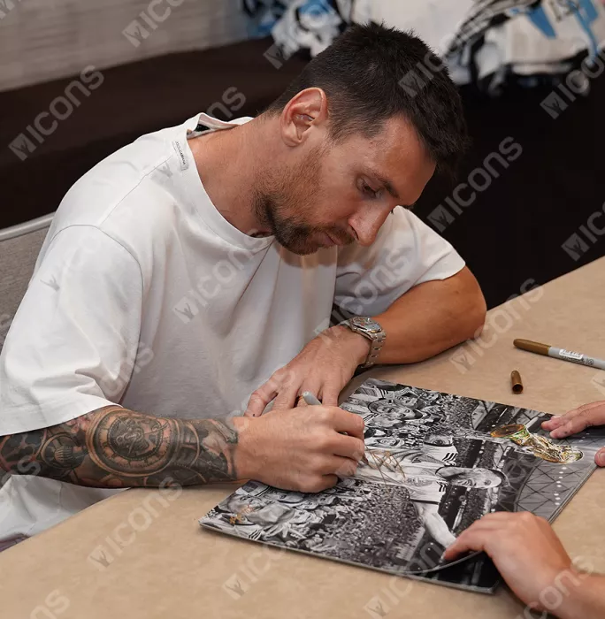 Lionel Messi Official Signed Tribute Artwork In Black Wooden Frame: 2022 FIFA World Cup Winner