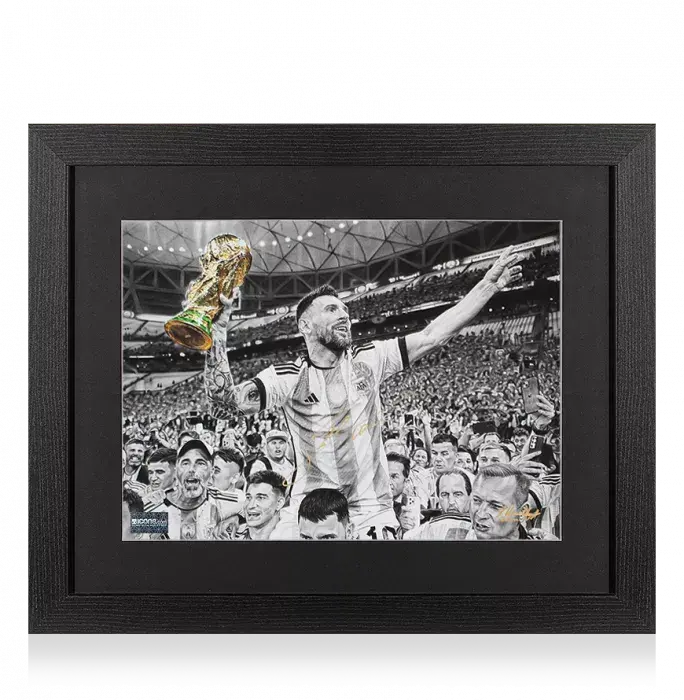 Lionel Messi Official Signed Tribute Artwork In Black Wooden Frame: 2022 FIFA World Cup Winner