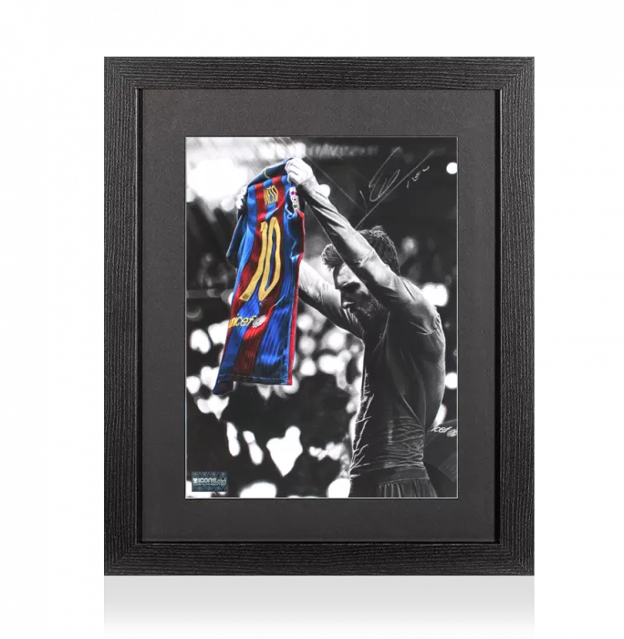 Lionel Messi Official Signed Tribute Artwork In Black Wooden Frame: FC Barcelona Legend