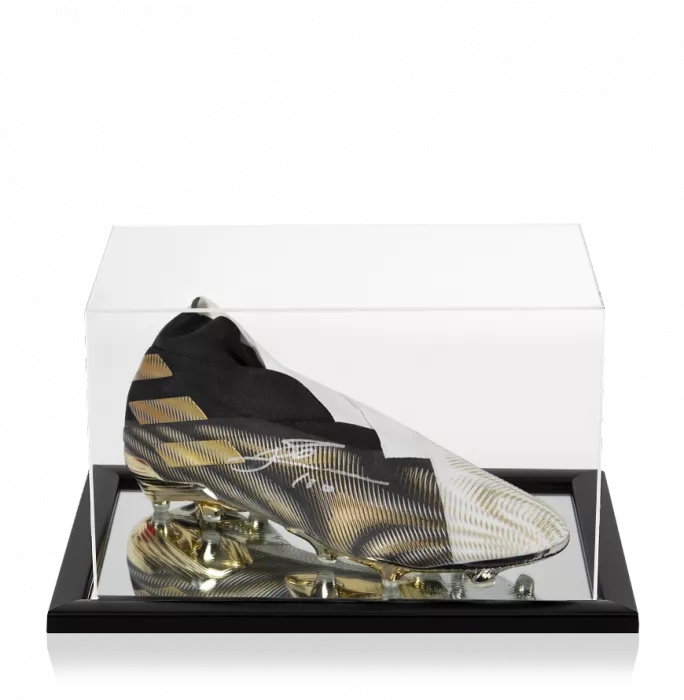 Lionel Messi Official Signed White Gold And Black High Spec Adidas Nemeziz+ Boot In Acrylic Case