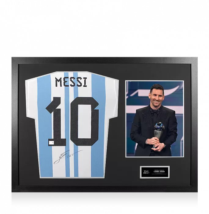Lionel Messi Official The Best FIFA Football Awards™ Back Signed and Framed Argentina 2022 Home Shirt: 2022 Winner