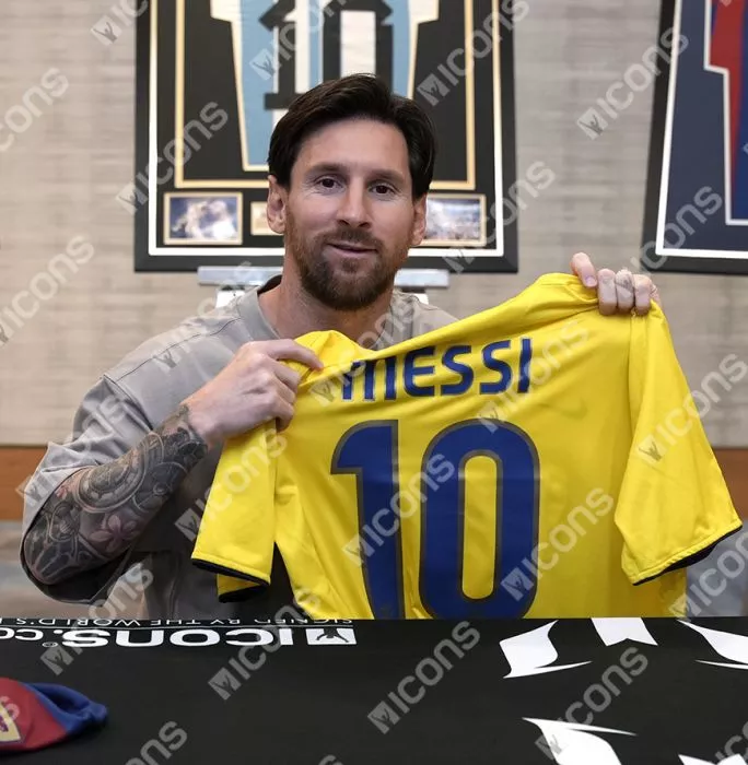 Lionel Messi Official UEFA Champions League Back Signed And Hero Framed FC Barcelona 2008-10 Away Shirt