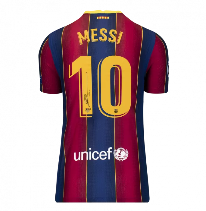 Lionel Messi Official UEFA Champions League Back Signed And Hero Framed FC Barcelona 2020-21 Authentic Home Shirt