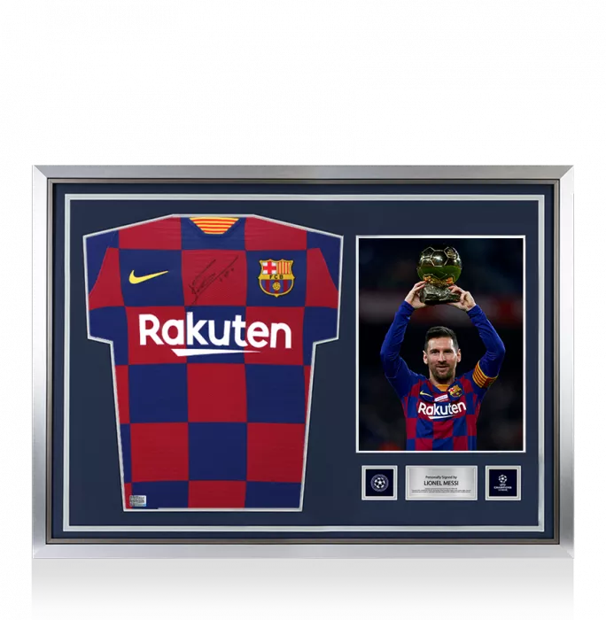 Lionel Messi Official UEFA Champions League Front Signed and Hero Framed FC Barcelona 2019-20 Authentic Home Shirt