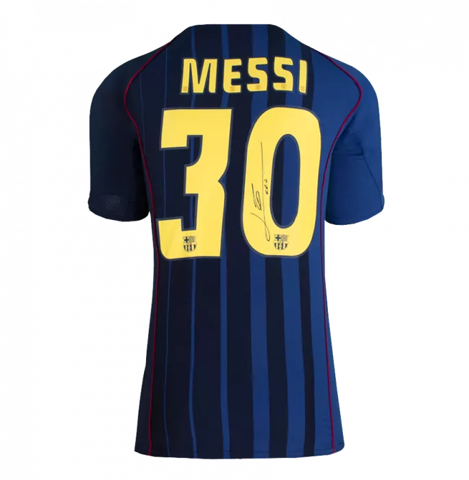 Lionel Messi Official UEFA Champions League Official Back Signed And Hero Framed FC Barcelona 2004-05 Away Shirt