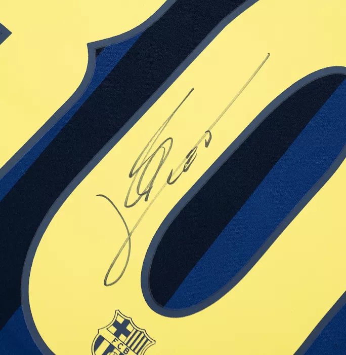 Lionel Messi Official UEFA Champions League Official Back Signed And Hero Framed FC Barcelona 2004-05 Away Shirt