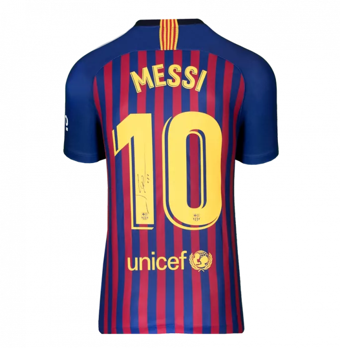 Lionel Messi Official UEFA Champions League Official Back Signed And Hero Framed FC Barcelona 2018-19 Home Shirt